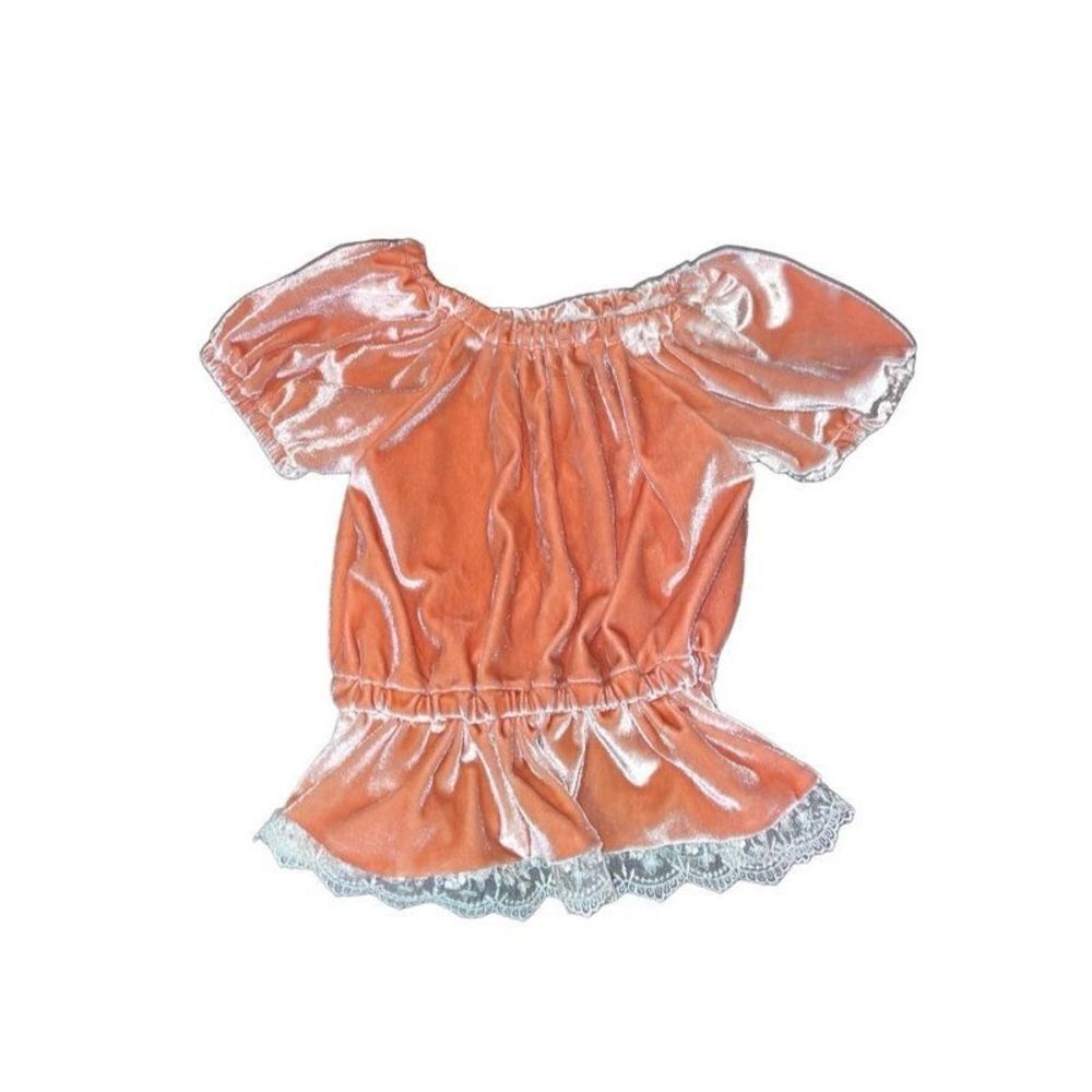 Cuddle Couture size 9M Pink velvet cinched top with lace detailing